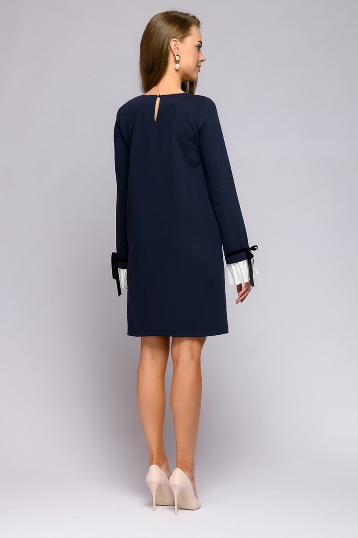 Фото товара 21103, темно-синее платье с контрастными манжетами