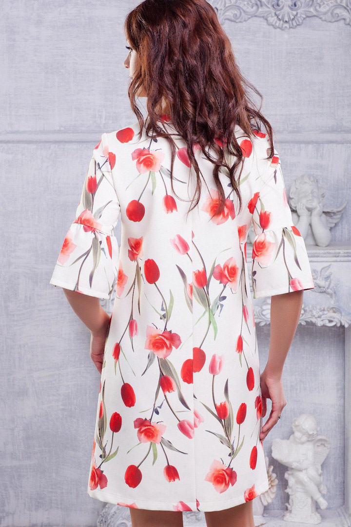 Фото товара 16630, белое платье с тюльпанами